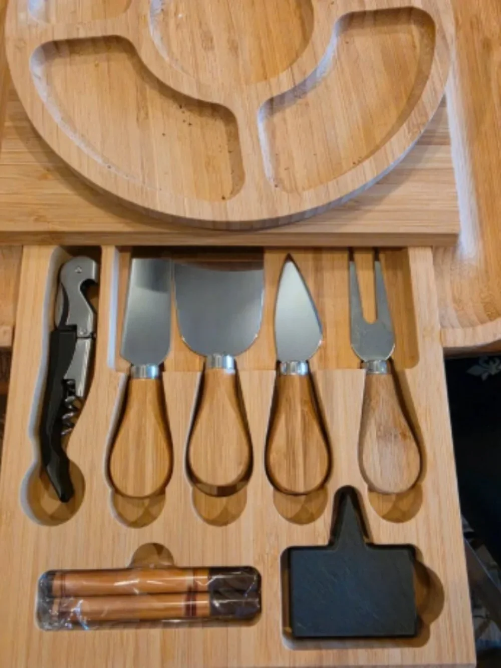 Bamboo Cheese Board & Charcuterie Platter Set with Utensil Drawer